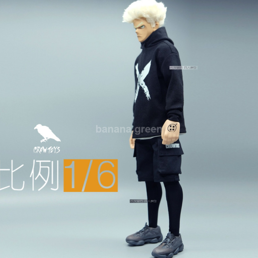 Crow Toys DH014 1/6 스트릿 블랙 후디 쇼츠 레깅스 의상 set