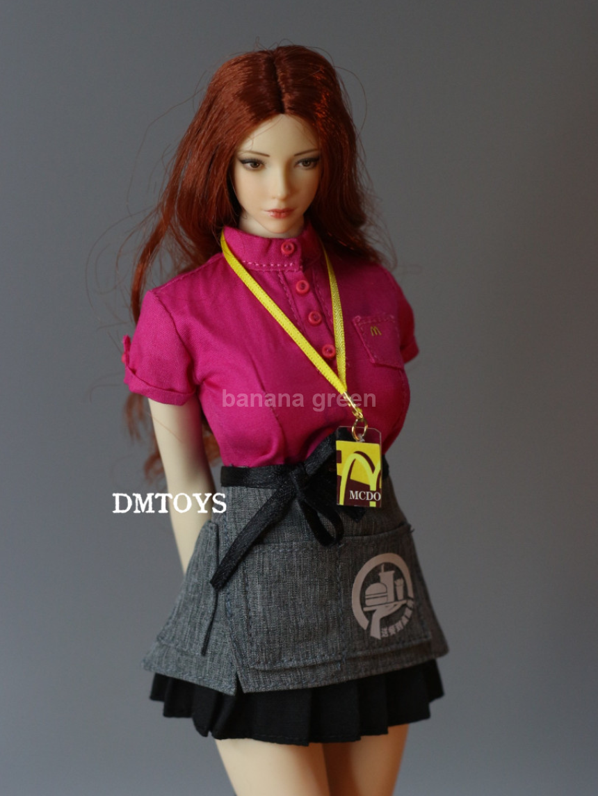 DMTOYS 맥도날드 유니폼 셔츠 치마 스커트 1/6 여성 피규어 의상세트