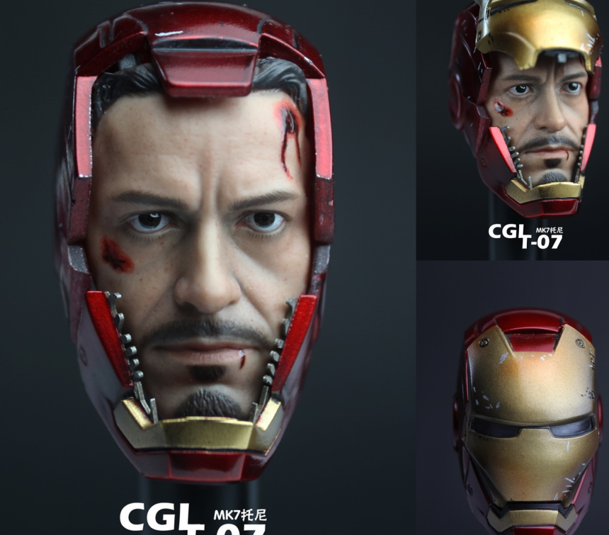 Iron Man 아이언맨 MK7 마크7 토니스타크 1/6 피규어 헤드 데미지 마스크