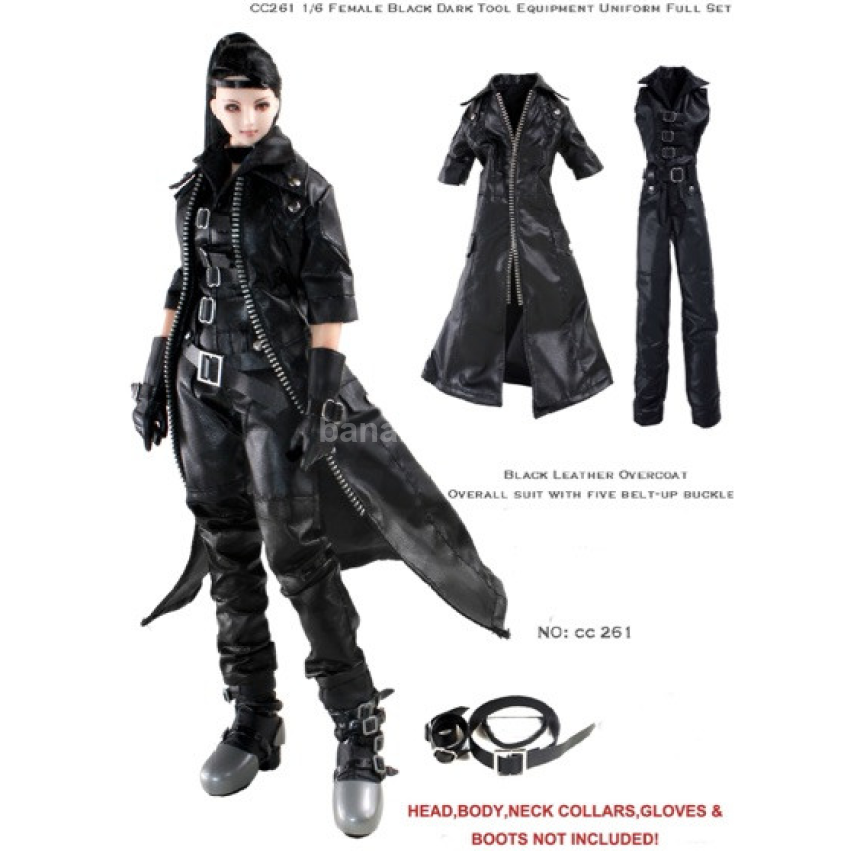 DOLLSFIGURE CC261 가죽 코트 점프수트 벨트 1/6 여성 피규어 의상