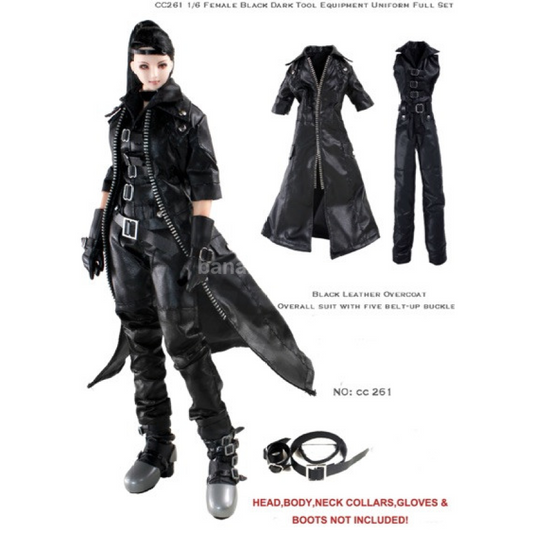 DOLLSFIGURE CC261 가죽 코트 점프수트 벨트 1/6 여성 피규어 의상