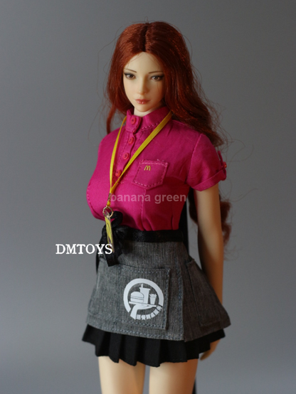 DMTOYS 맥도날드 유니폼 셔츠 치마 스커트 1/6 여성 피규어 의상세트