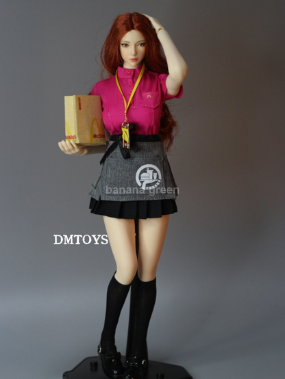 DMTOYS 맥도날드 유니폼 셔츠 치마 스커트 1/6 여성 피규어 의상세트