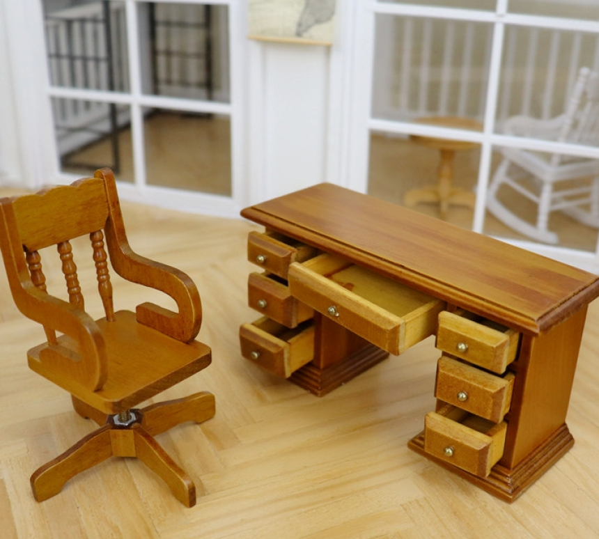 미니어처 레트로 사무 책상 의자 체어 1/12 6인치 피규어 가구 루즈