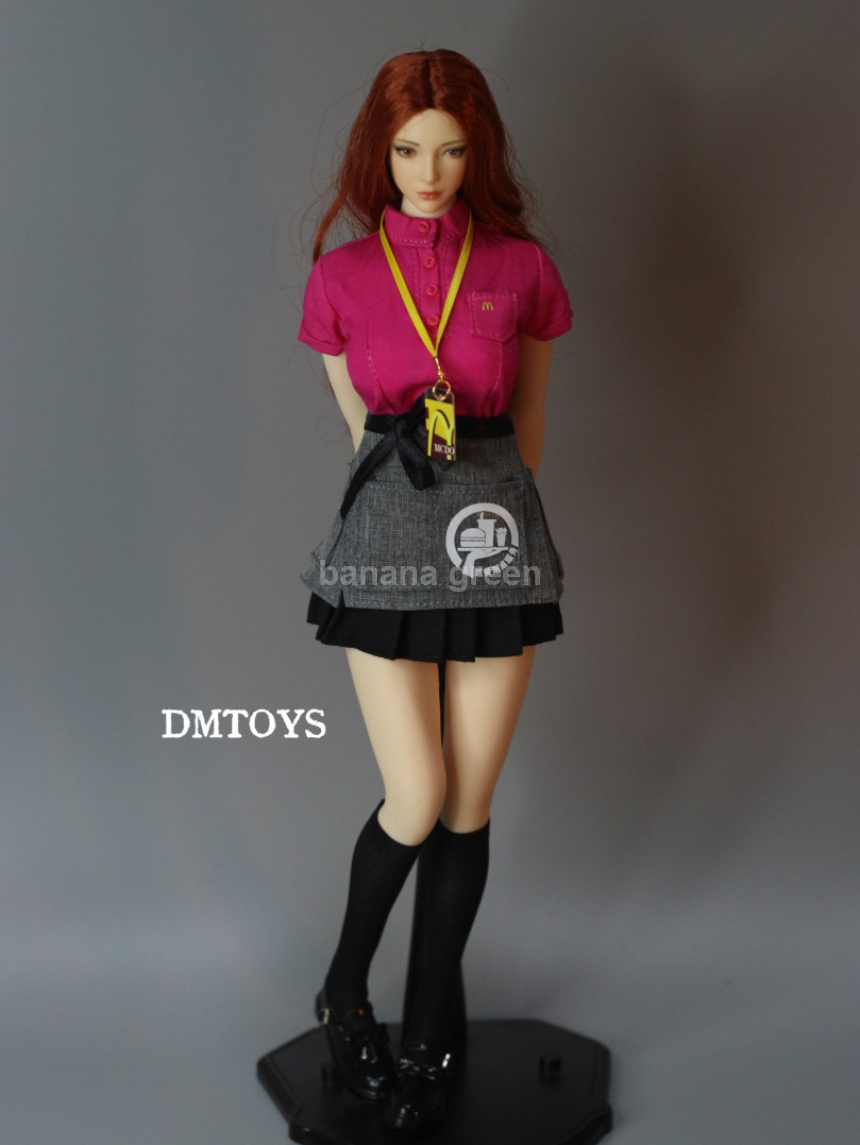 DMTOYS 맥도날드 유니폼 셔츠 치마 스커트 1/6 여성 피규어 의상세트