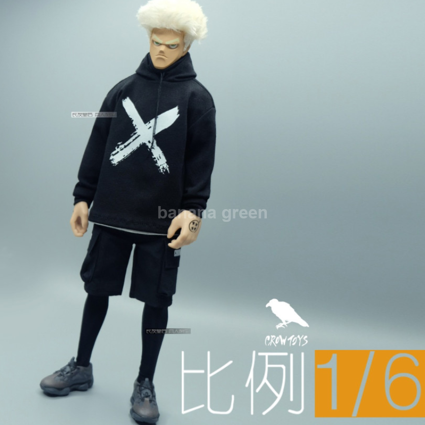 Crow Toys DH014 1/6 스트릿 블랙 후디 쇼츠 레깅스 의상 set