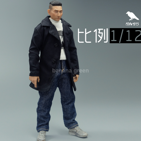1/12 남성 피규어 블랙 트렌치 코트 커스텀 루즈