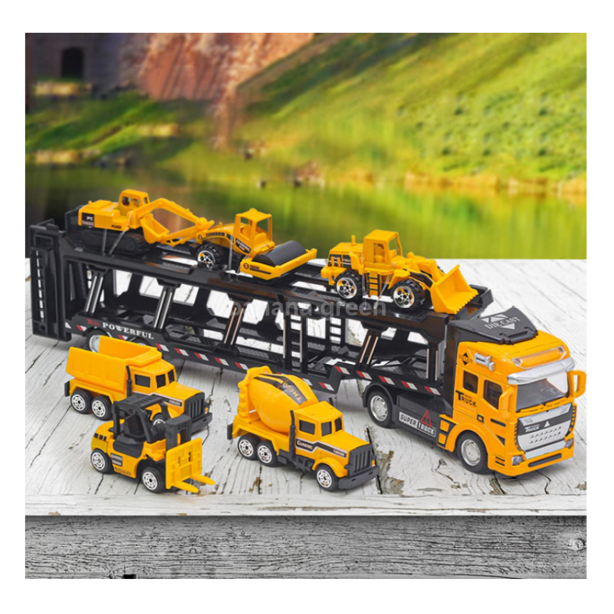 Carecoly 건설차량 대형트레일러 1대 미니카6대 세트