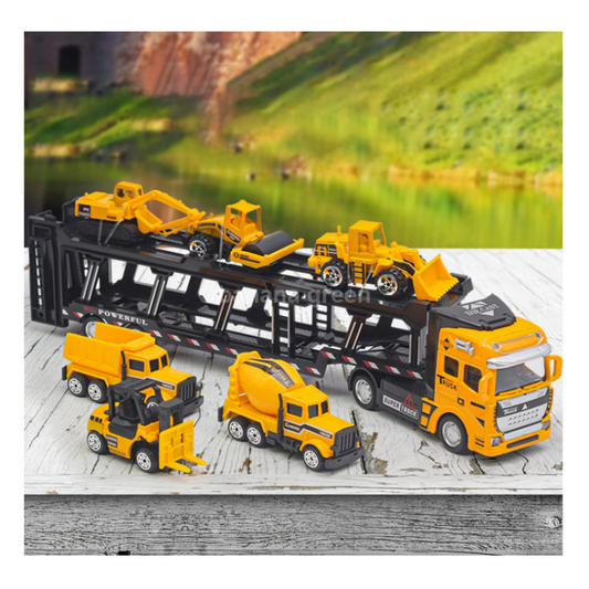 Carecoly 건설차량 대형트레일러 1대 미니카6대 세트